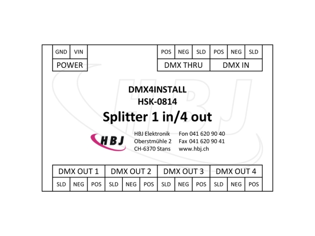 DMX4INSTALL Splitter 1 in/4 out Etikette